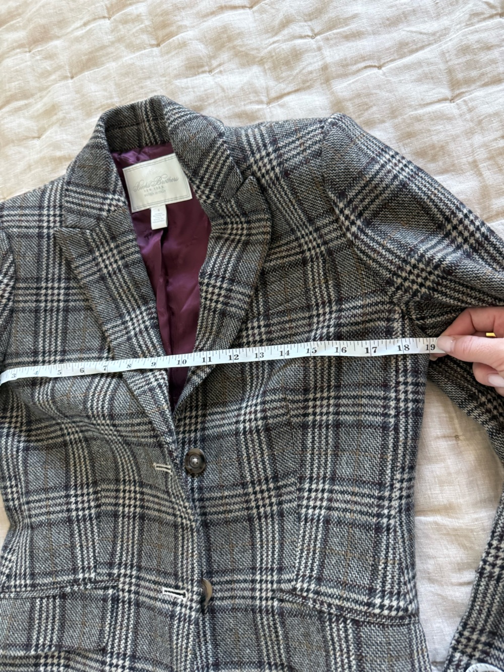 Brooks Brothers Peak Lapel Blazer Jacket in Glen Plaid Wool Moon Fabric Size 4 - Picture 9 of 16